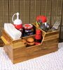 Modern Brown Teak Wood Cutlery Holder