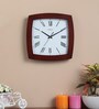 Brown Wooden Square Shape Clock with Bold Roman Figures Dial