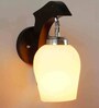 Brown Wooden Wall Lamp with Frosted Glass Shade