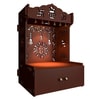 Brown Wooden Wall Mounted Temple with Om-Swastik Carving Pooja Mandir for Home