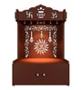Brown Wooden Wall Mounted Temple with Om-Swastik Carving Pooja Mandir for Home