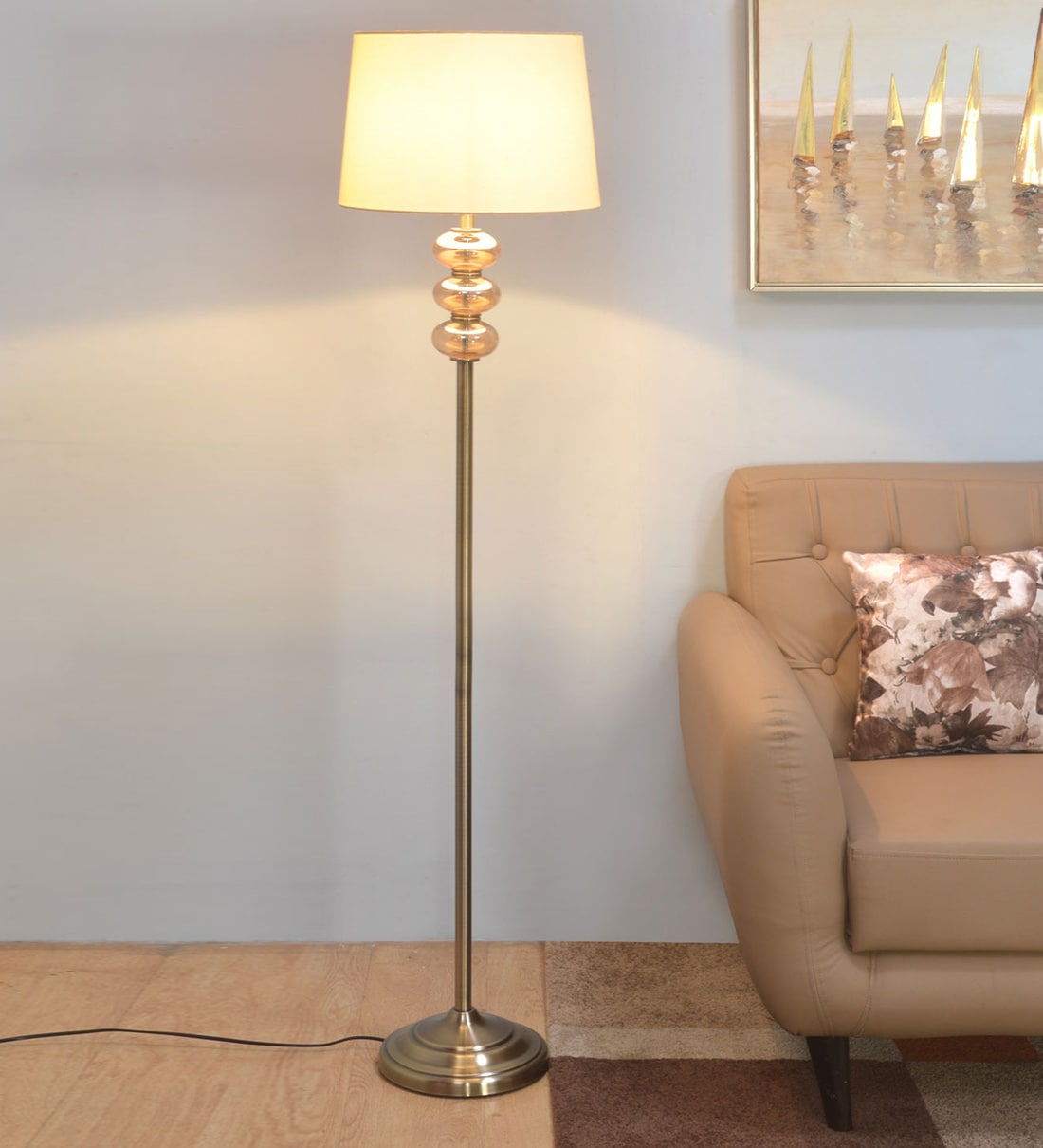 Buy Bubbles Beige Shade Floor Lamp With Gold Base By @Home at 45% OFF ...