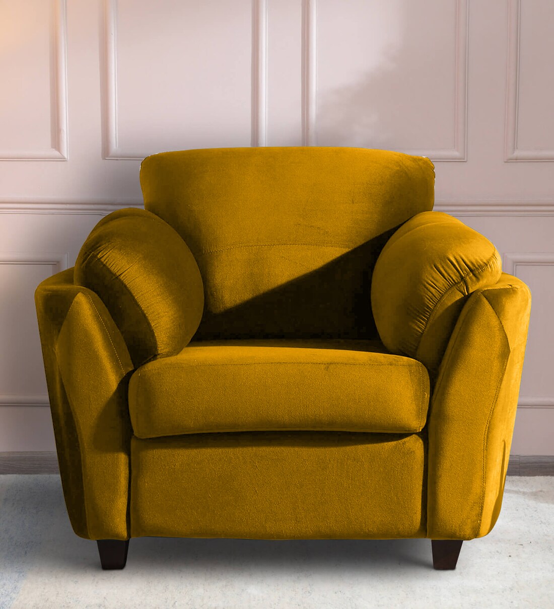 Buy Bucurest Velvet 1 Seater Sofa in Yellow Colour at 14 OFF by