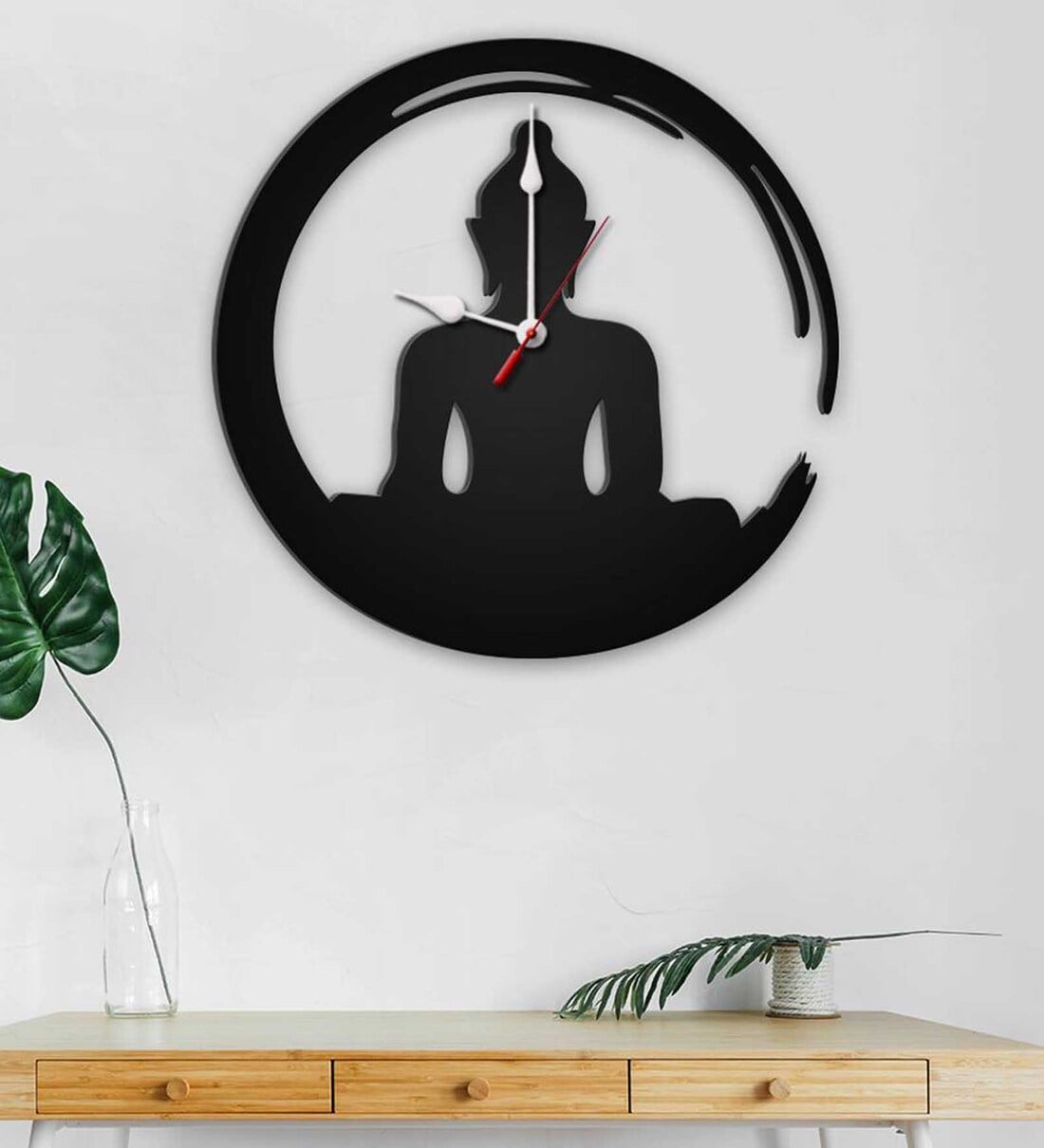 Buy Buddha in Lotus Posture Wooden Wall Clock by WallMantra Online