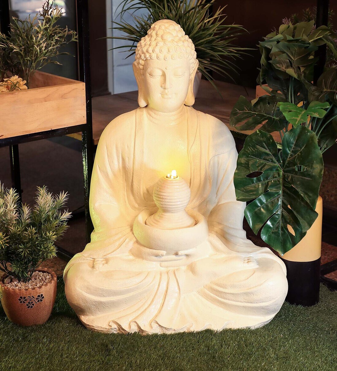 Buy Buddha Rumination Bubbling Beige Polyresin Indoor Fountain at 25