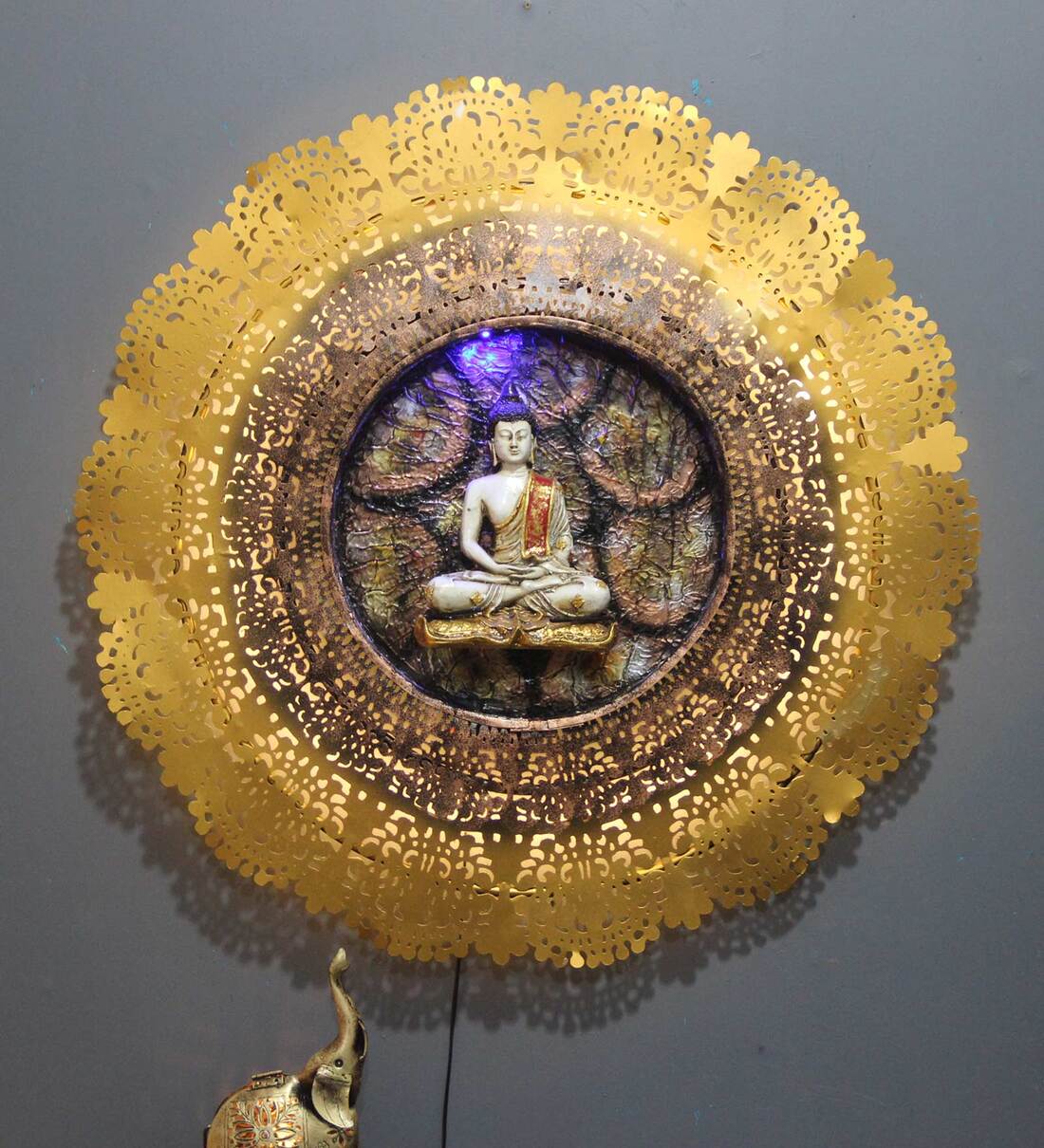 Buy Iron Buddha Wall Art With LED In Gold By Malik Design Online Spiritual Metal Art Metal