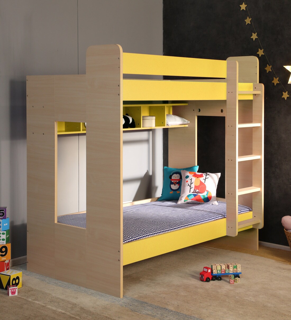 Buy Bunk Bed With Shelves In Yellow Colour By Yipi Online Online Standard Bunk Beds Bunk 0355