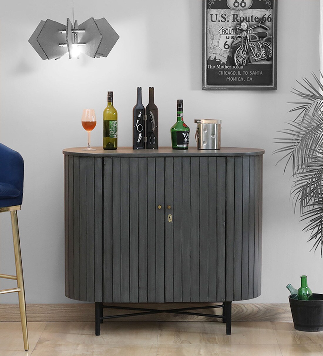Buy Burruss Solid Wood Bar In Grey Colour by Bohemiana Online
