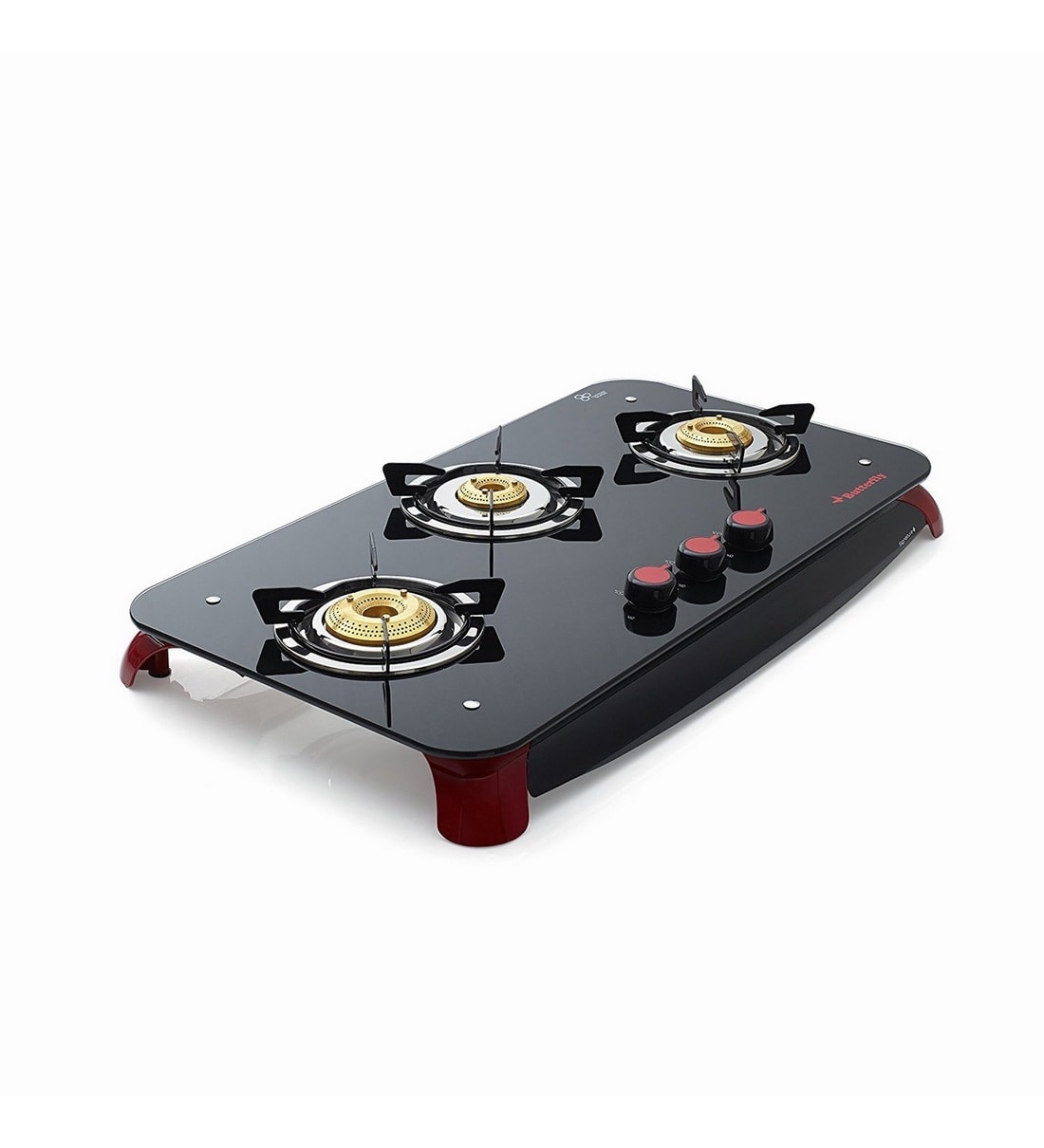 Buy Butterfly Red Toughened Glass Signature 3 Burner Glass Top LPG Gas