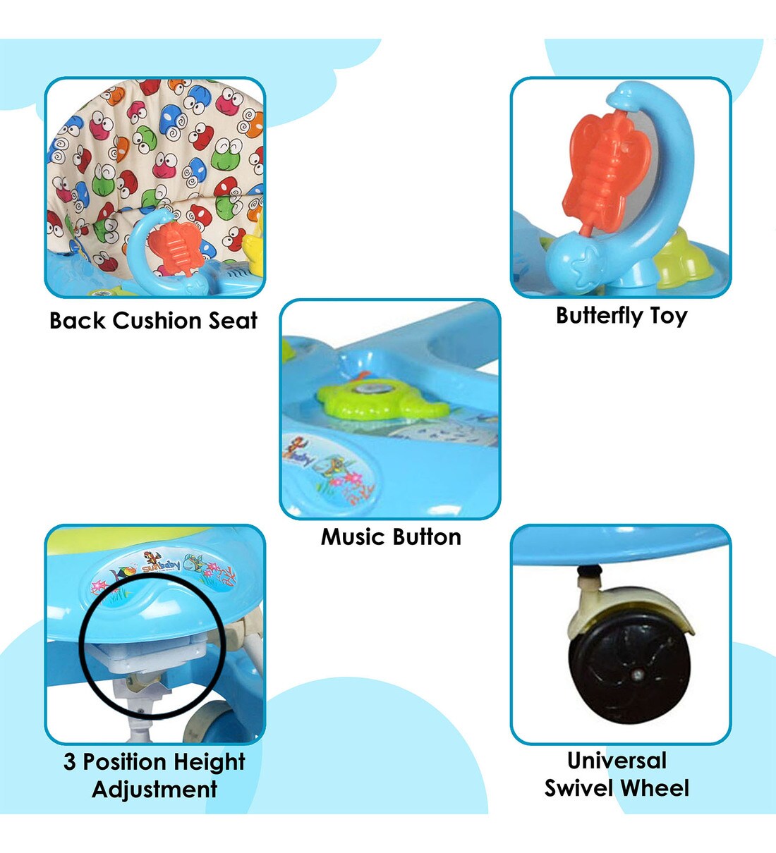 Buy Butterfly Walker In Blue Colour by Sunbaby Online Walkers Kids