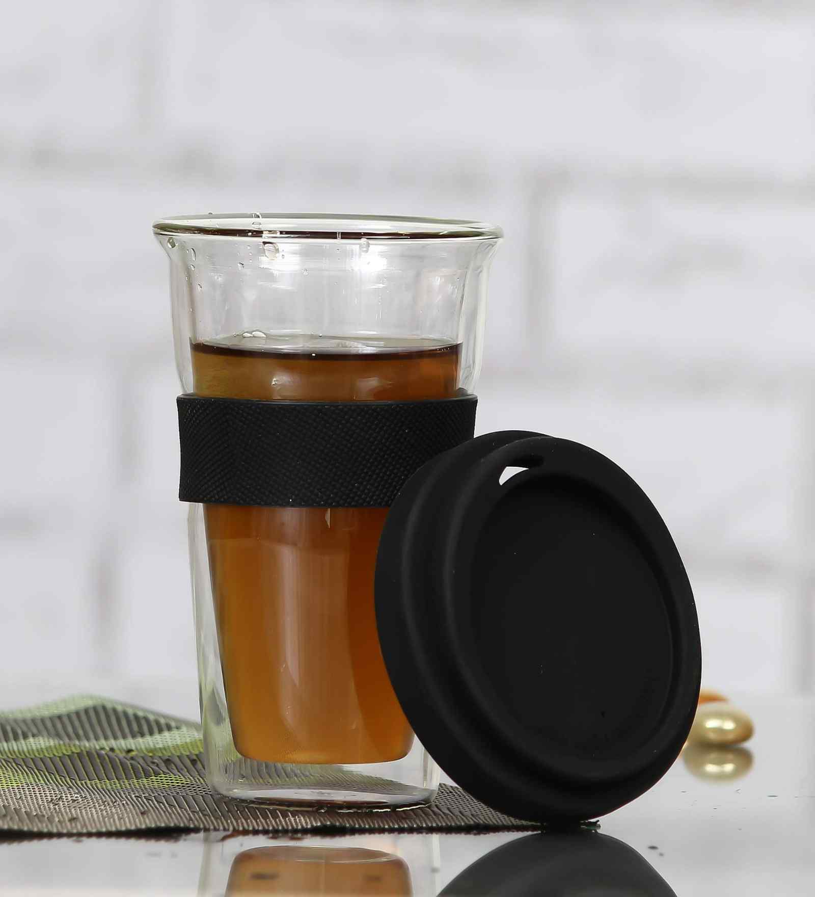 Bubble 350 ml Crystal Glass Coffee Sipper (Transparent)