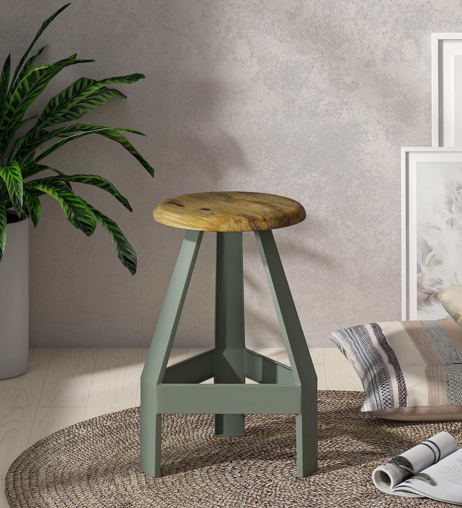 Bucko Metal Seating Stool In Grey Colour