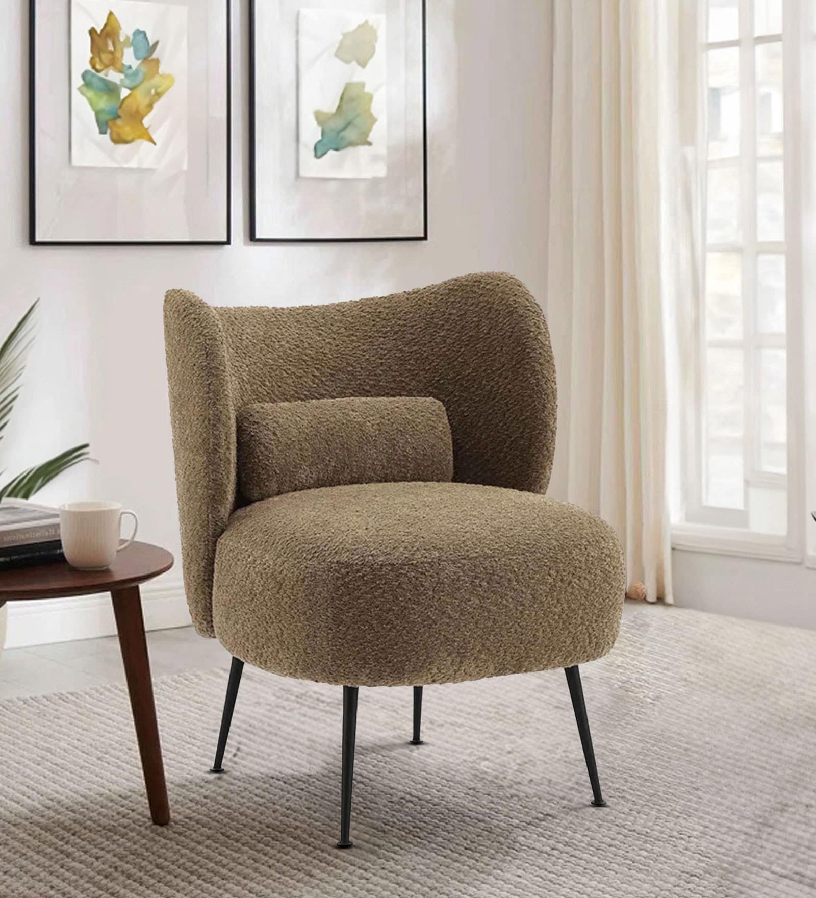 Bucolic Solace Fabric Lounge Chair In Light Brown Colour