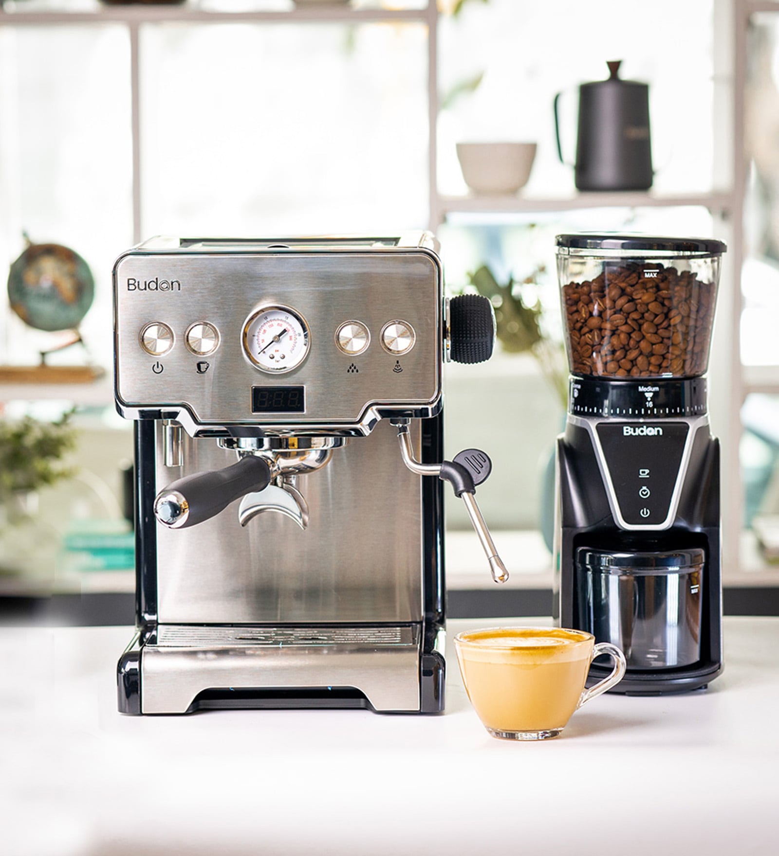 Buy Budan Espresso Machine and Electric Espresso Grinder (Silver