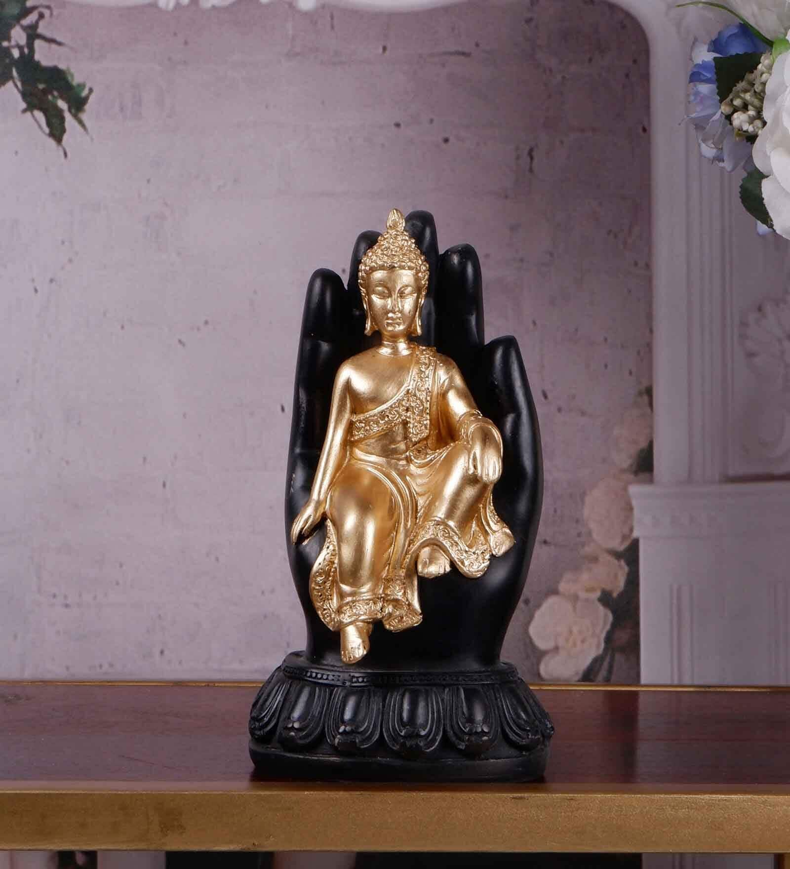 Buddha Black & Gold Polyresin Idol