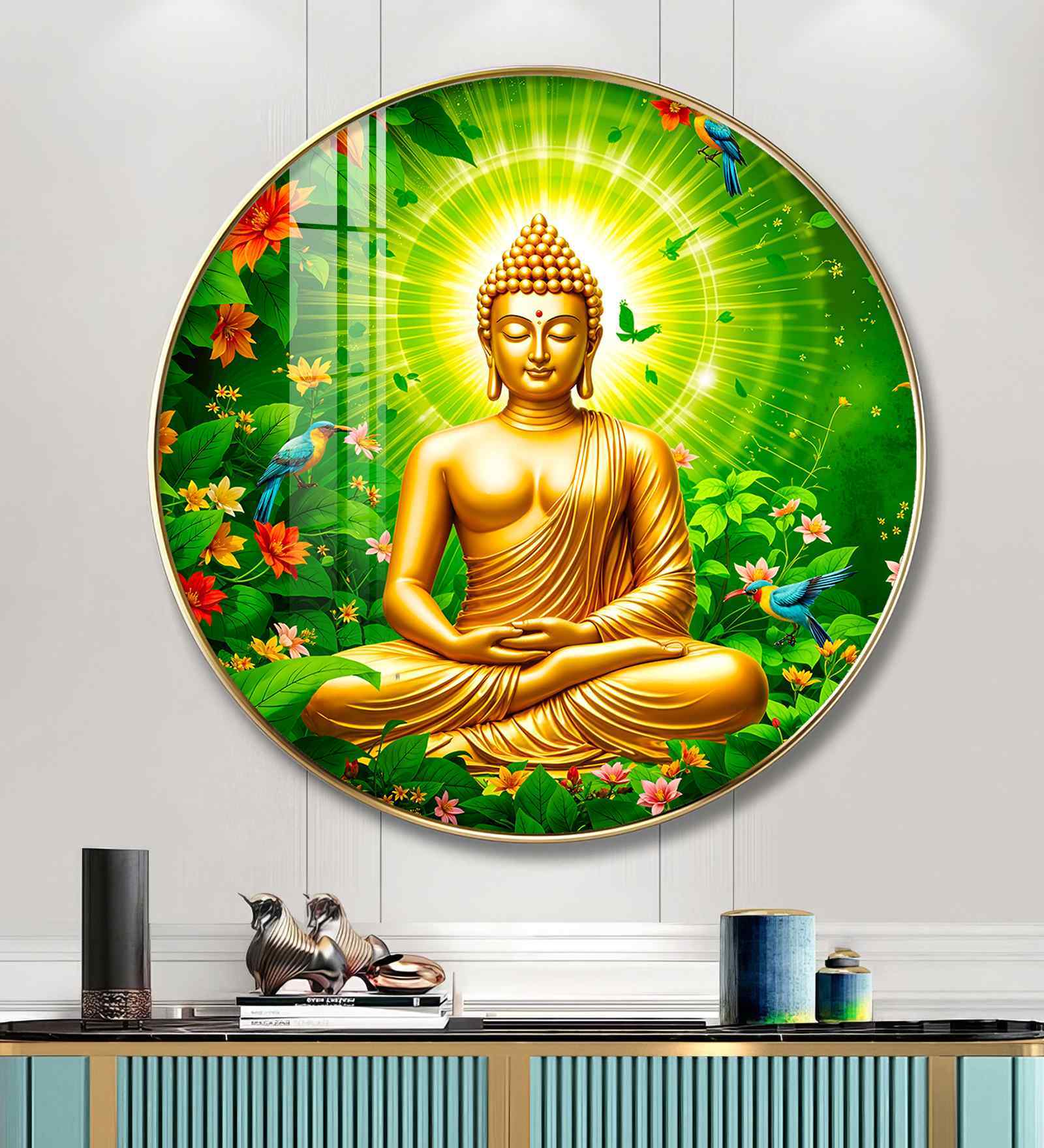 Buddha Bliss Flower Acrylic Round Wall Art