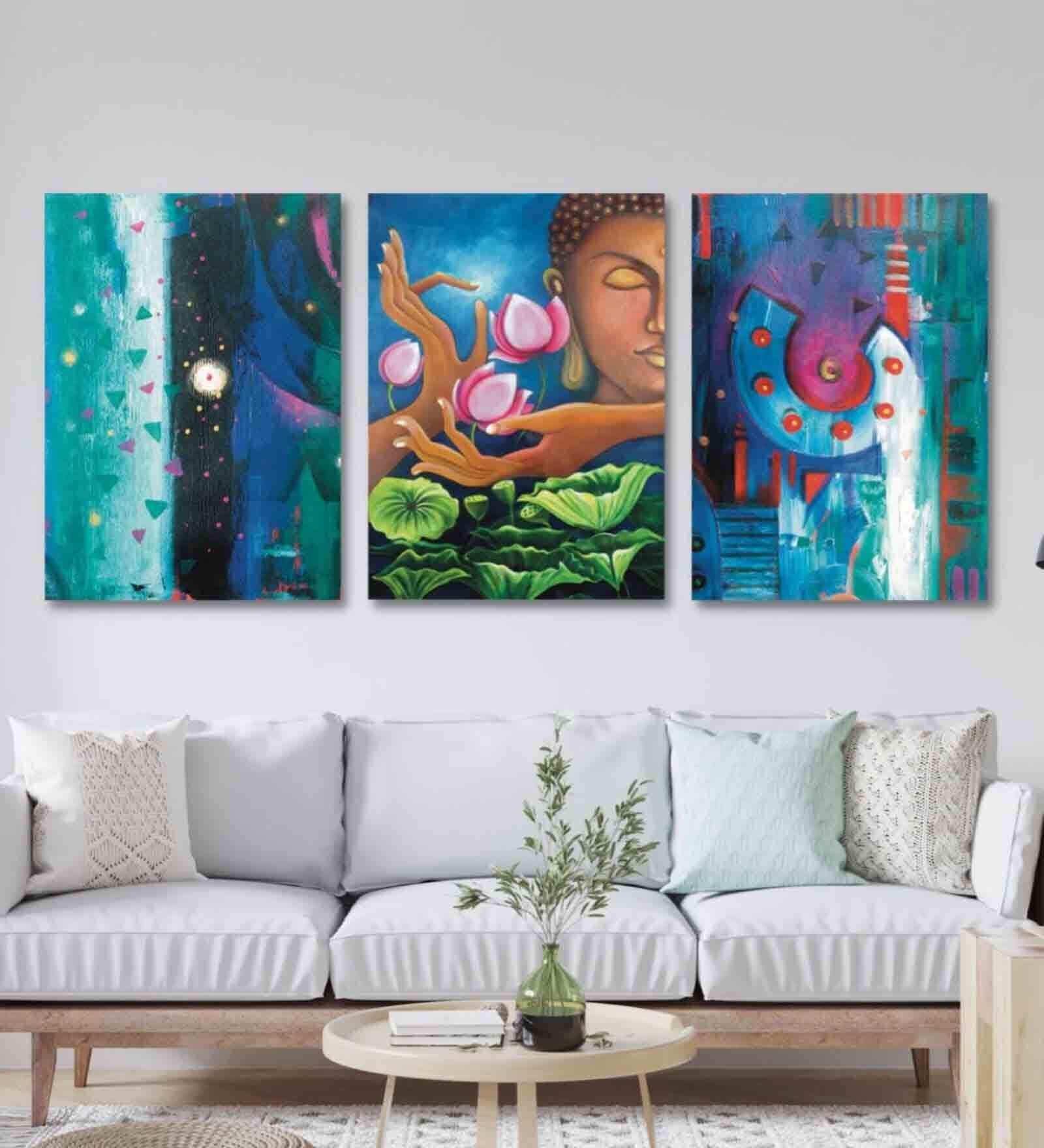 Buddha Blue Canvas Unframed Landscape Art Panel