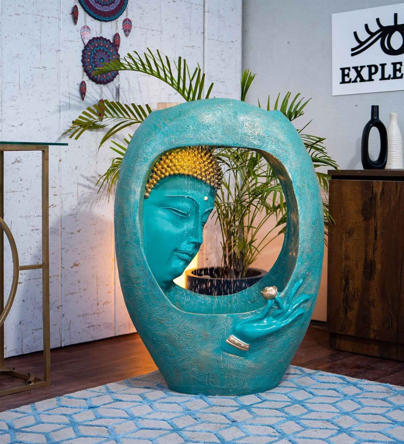 Buddha Face Shower Aqua Fiber Glass Indoor Fountain