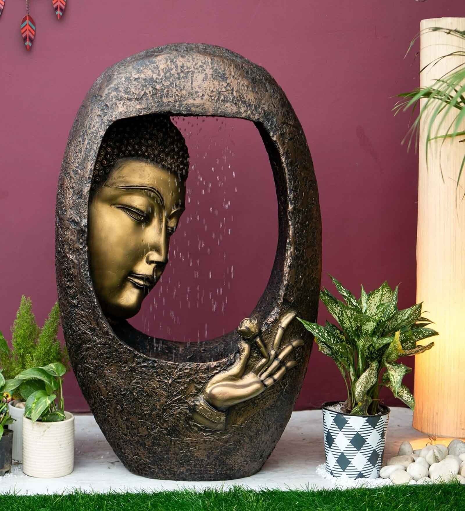 Buddha Face Shower Copper Gold  Fiber Glass Indoor Fountain