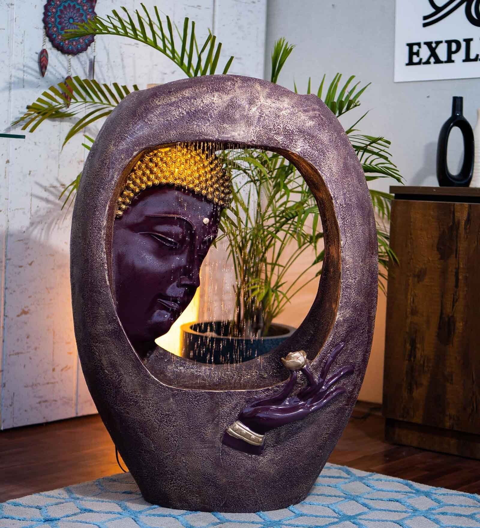 Buddha Face Shower Gold Wine Fiber Glass Indoor Fountain