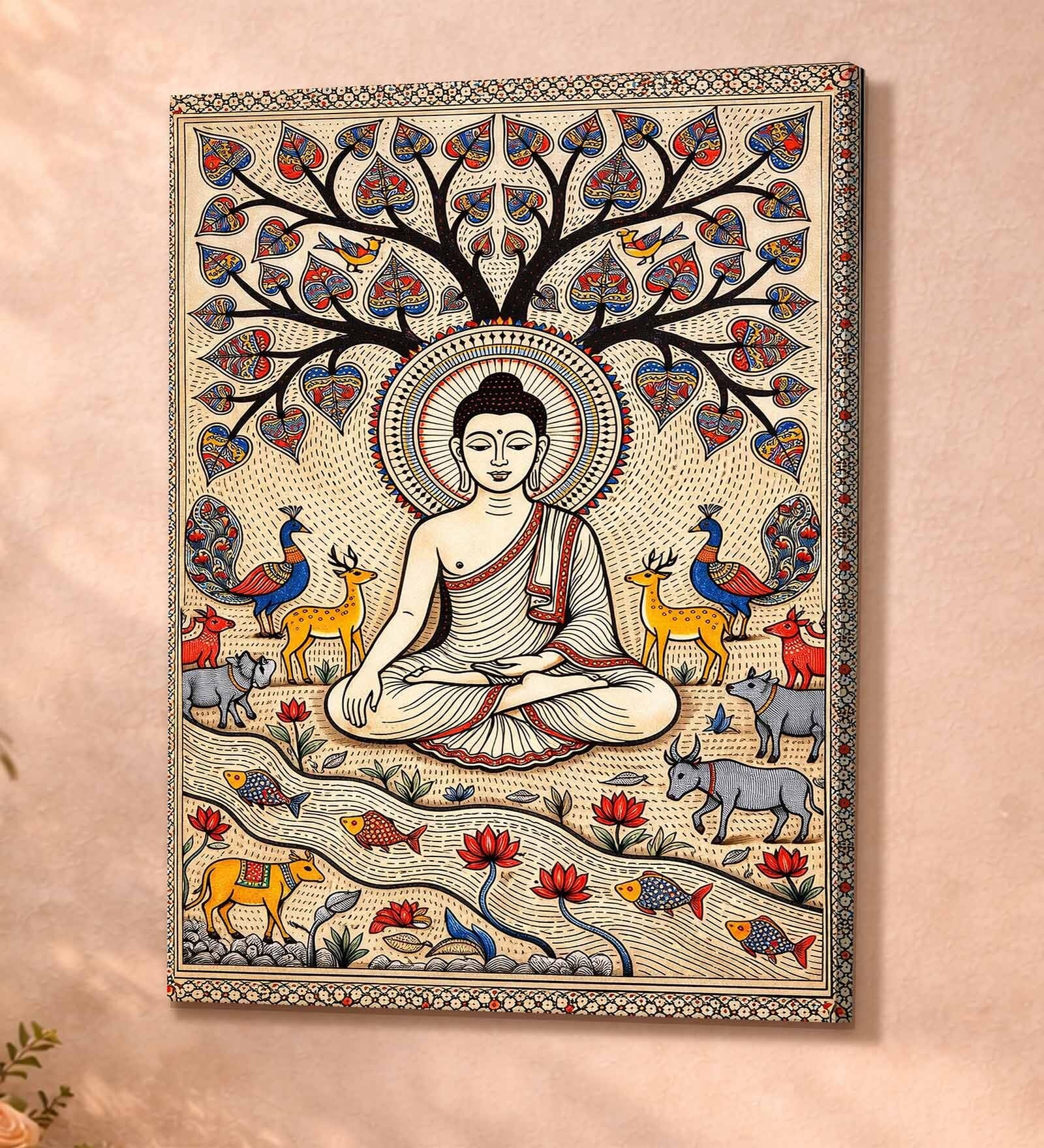 Buddha Madhubani Stretched Canvas Painting