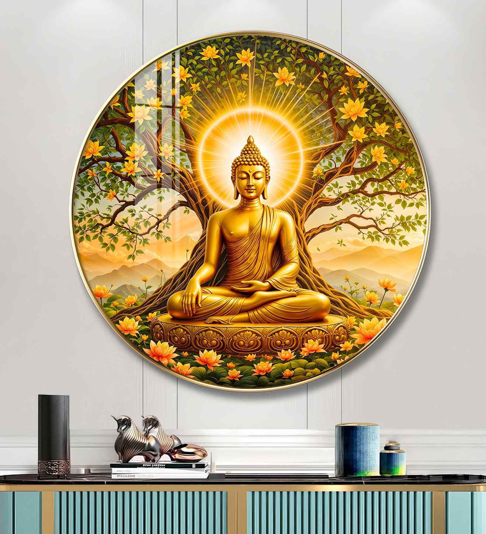 Buddha Meditating In Dayspring Acrylic Round Wall Art