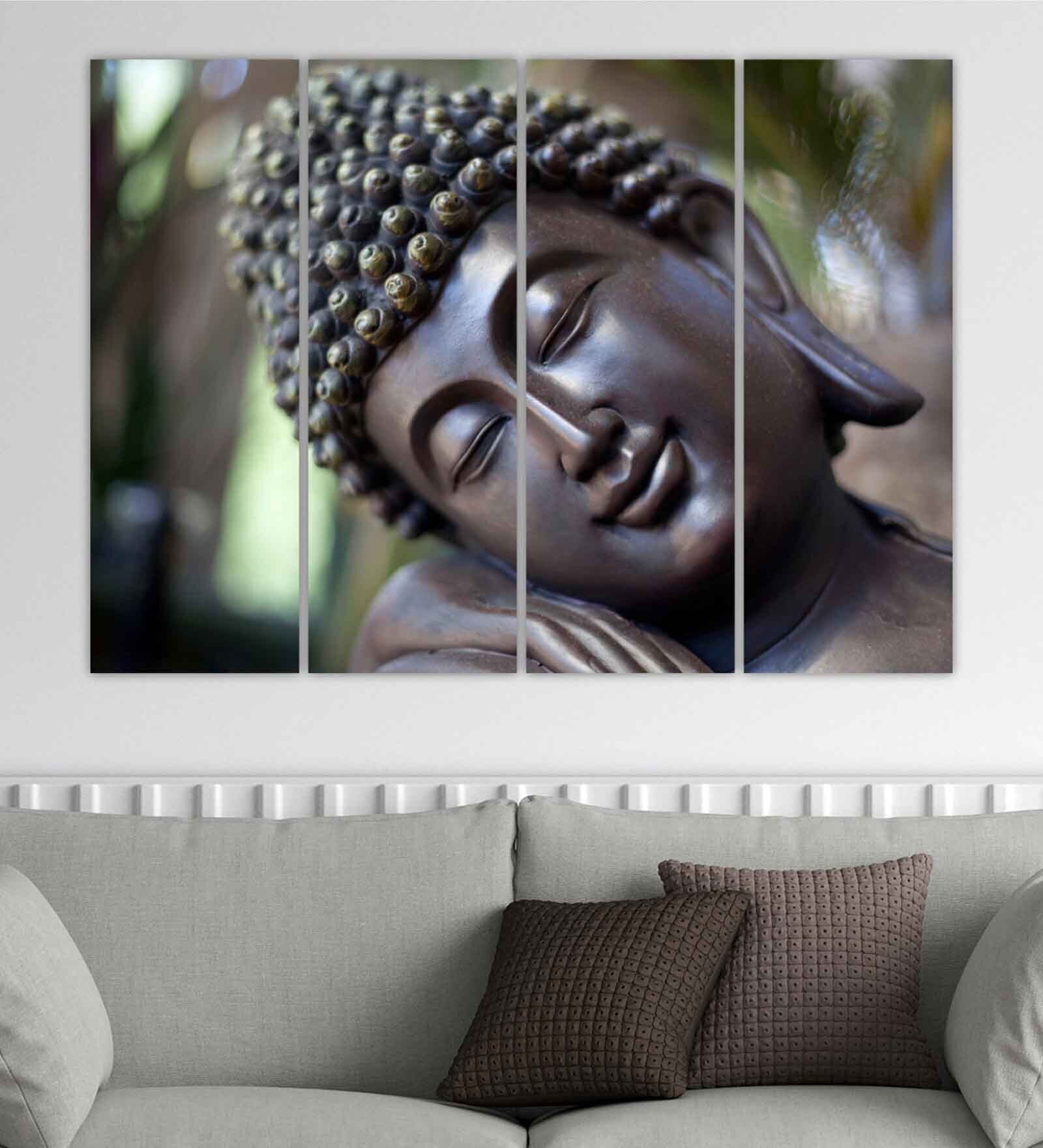 Gautam Buddha Brown Wood Framed Spiritual Art Panel Set of 4