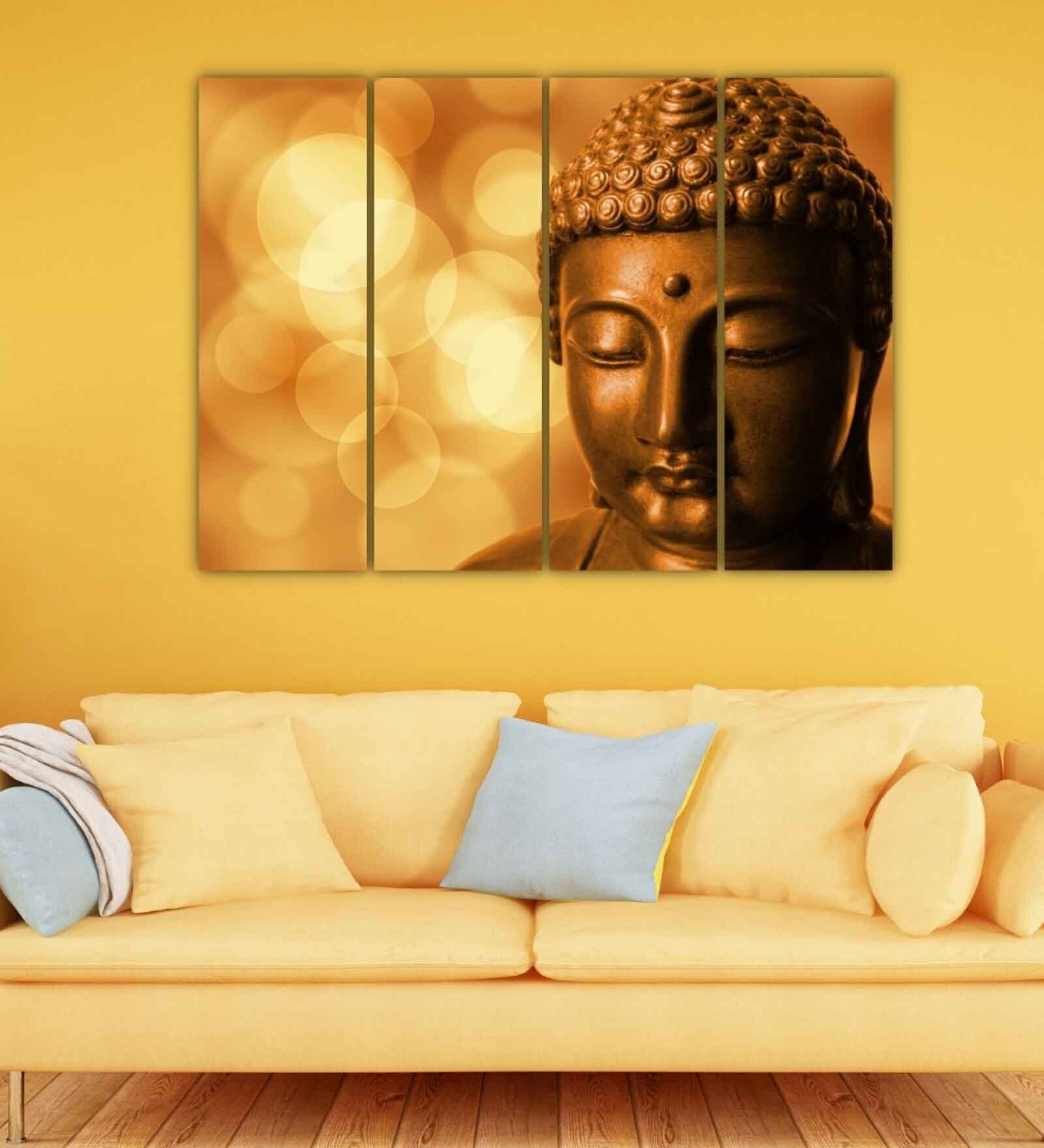 Buddha Religious Gold Wood Framed Spiritual Art Panel Set of 4