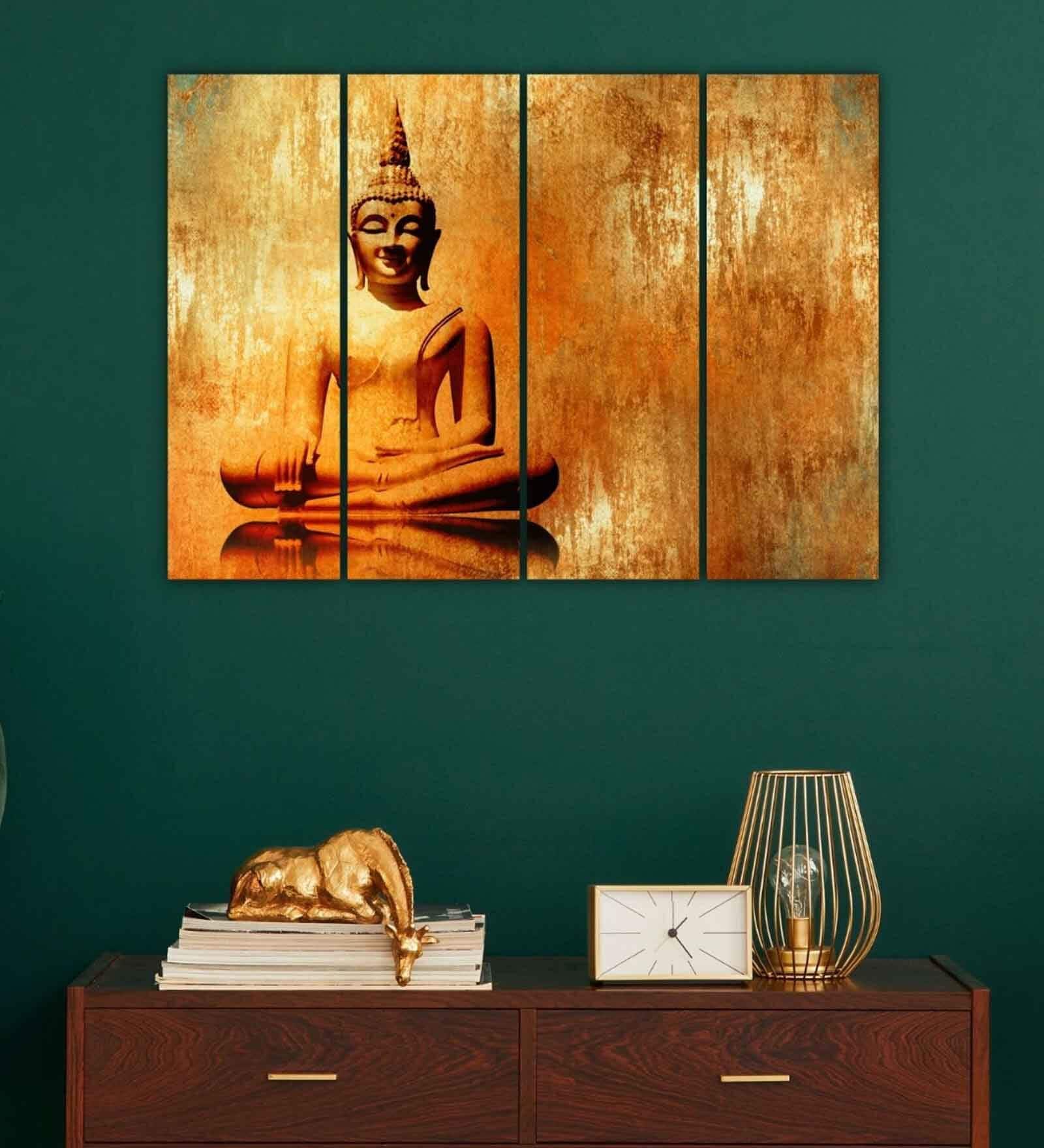 Therapy Brown Wood Framed Spiritual Art Panel Set of 4