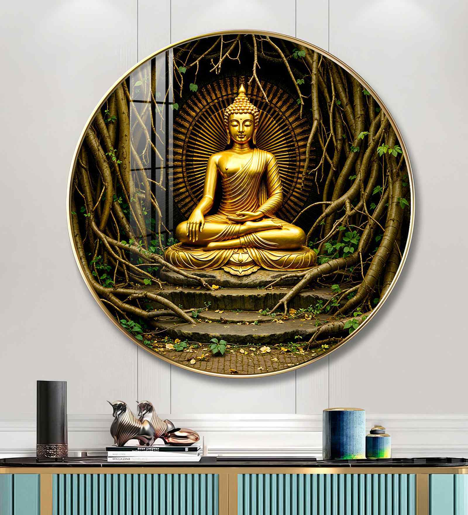 Buddha'S Cosmic Refuge Acrylic Round Wall Art
