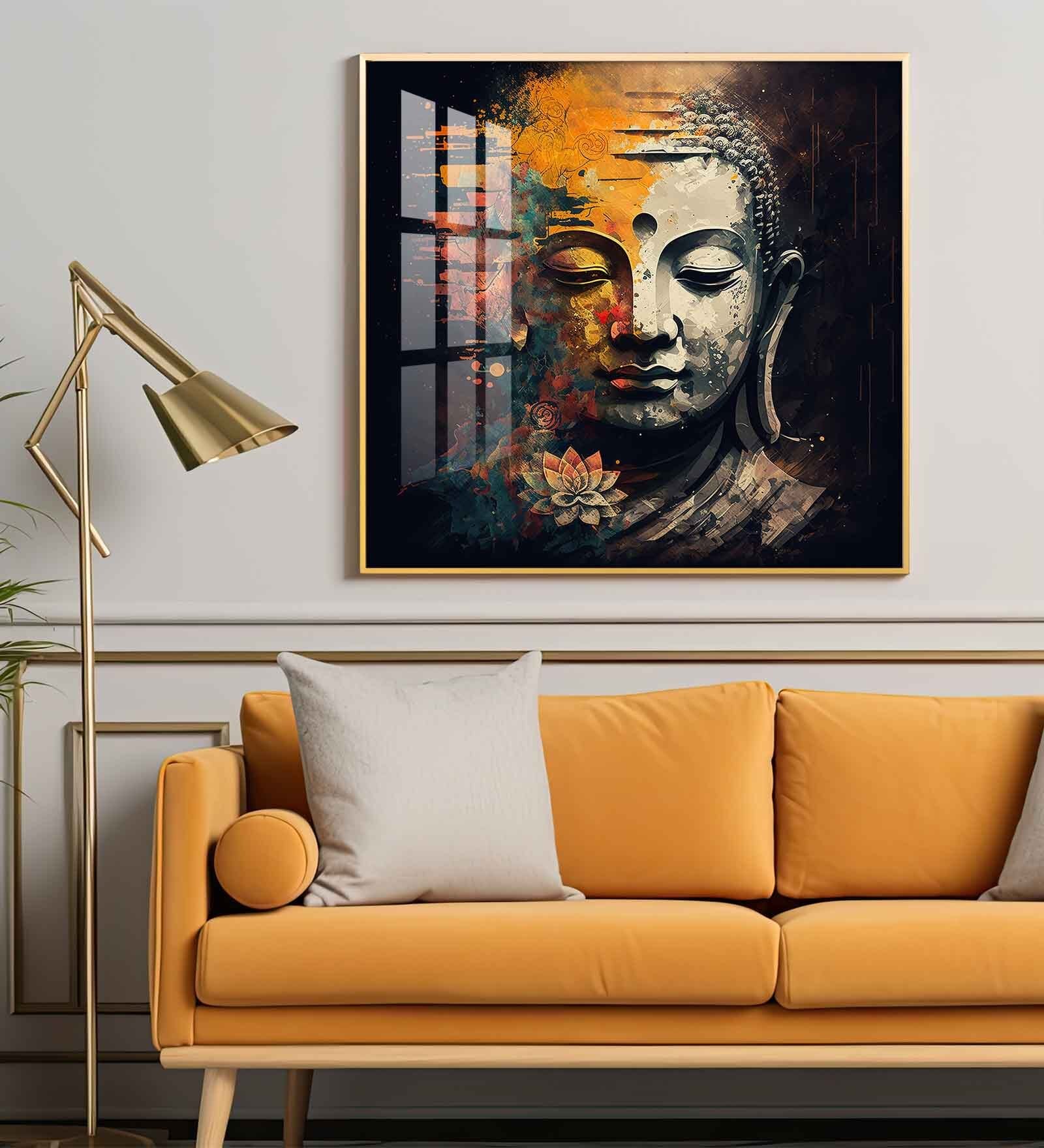 Buddha's Tranquil Essence Glass Finish Square Wall Art