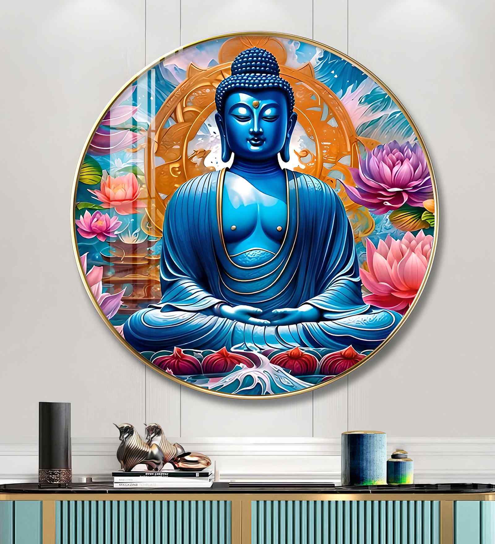 Buddha With Flower Acrylic Round Wall Art