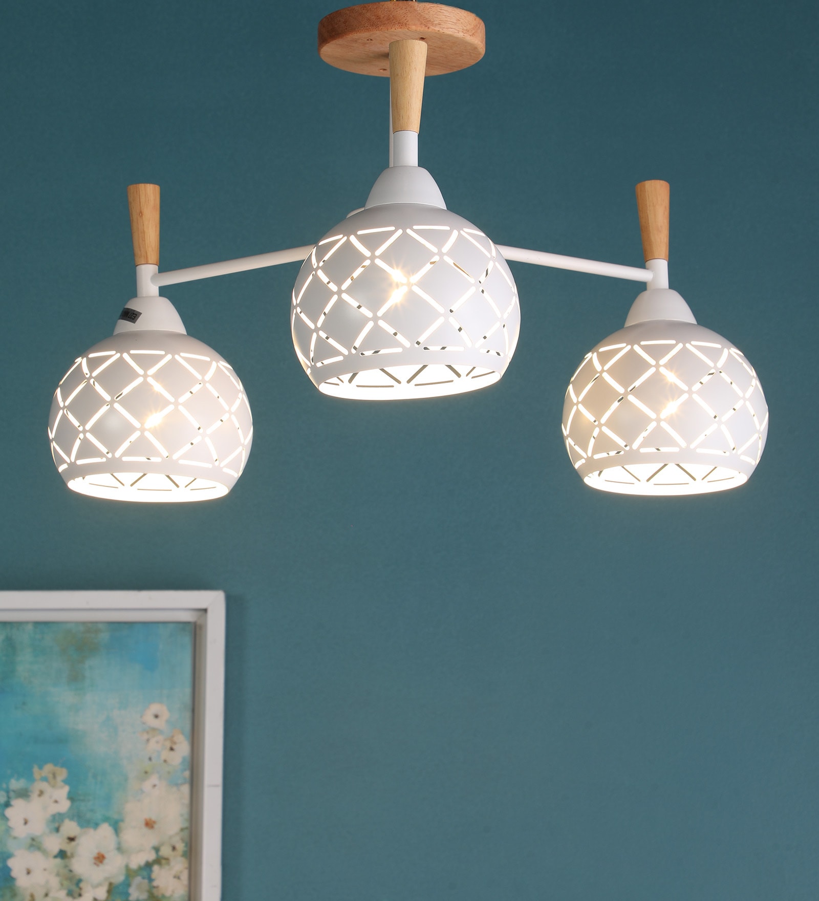 Troyes White Metal Shaded Chandelier