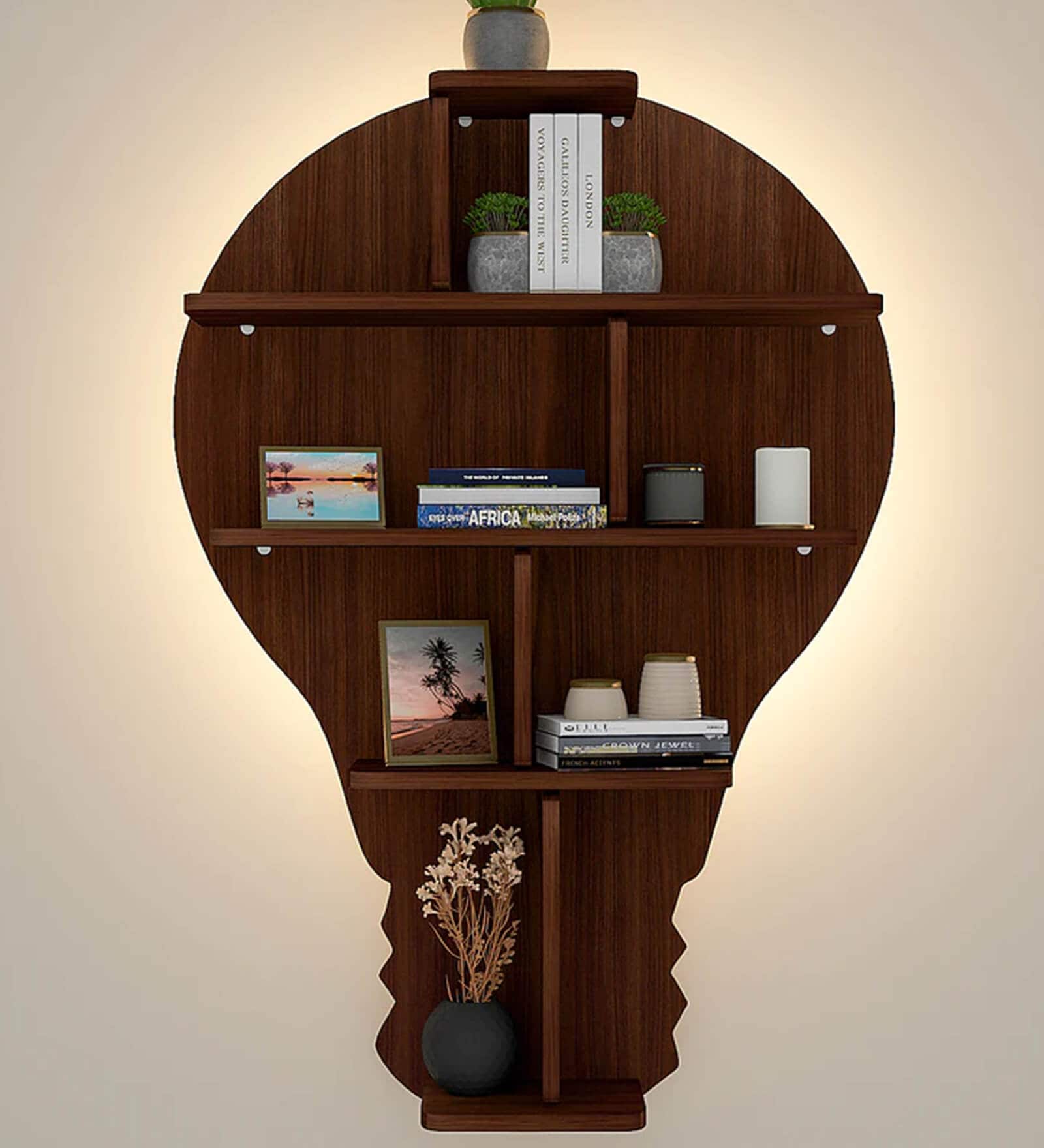 Bulb Shape Walnut Wood Wall Shelf