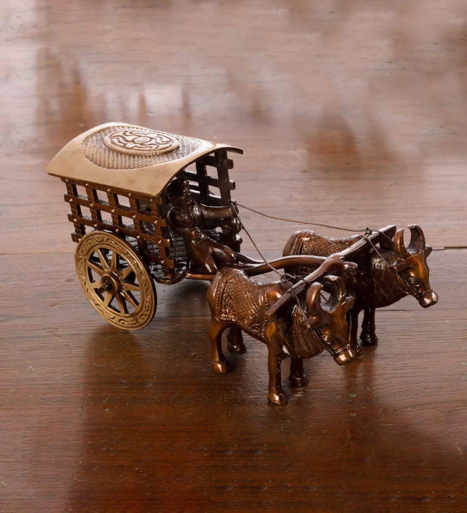 Bullock Cart Brown Brass Figurine