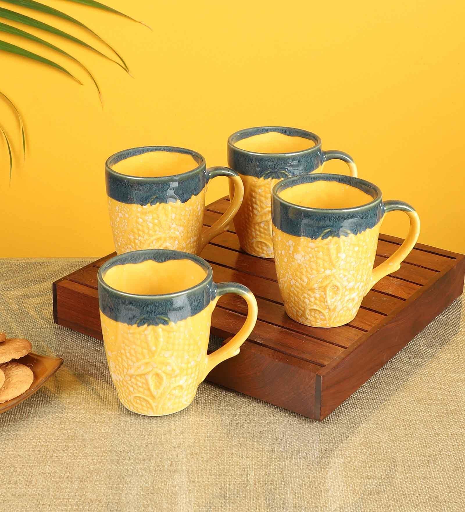 Bumblebee Black and Yellow  Ceramic (Set of 4) Tea Cups
