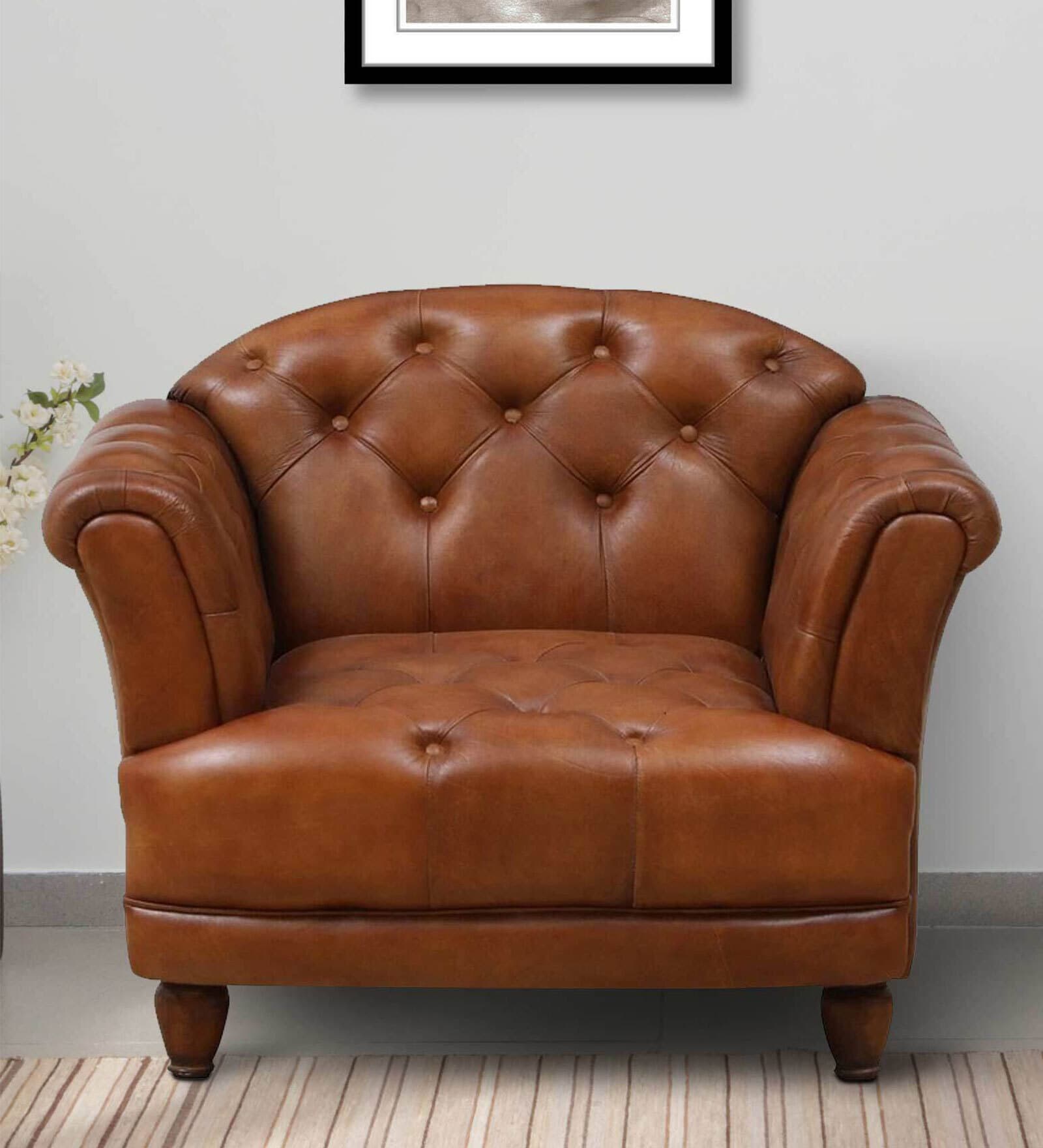 Bunbury Leather 1 Seater Sofa In Antique Tan Colour Bunbury Leather 1 Seater Sofa In Antique Tan Colour