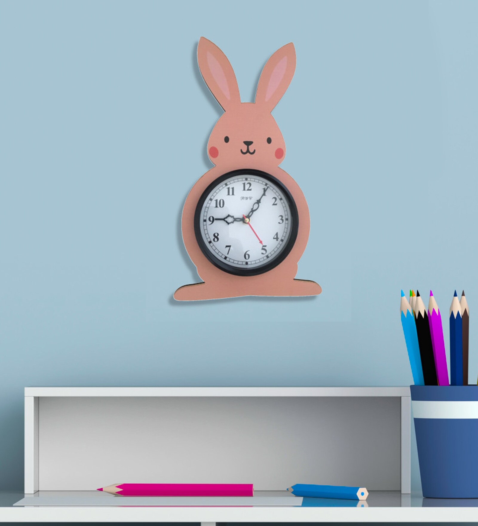 Bunny Rabbit Silent Kids Wall Clock With Glass