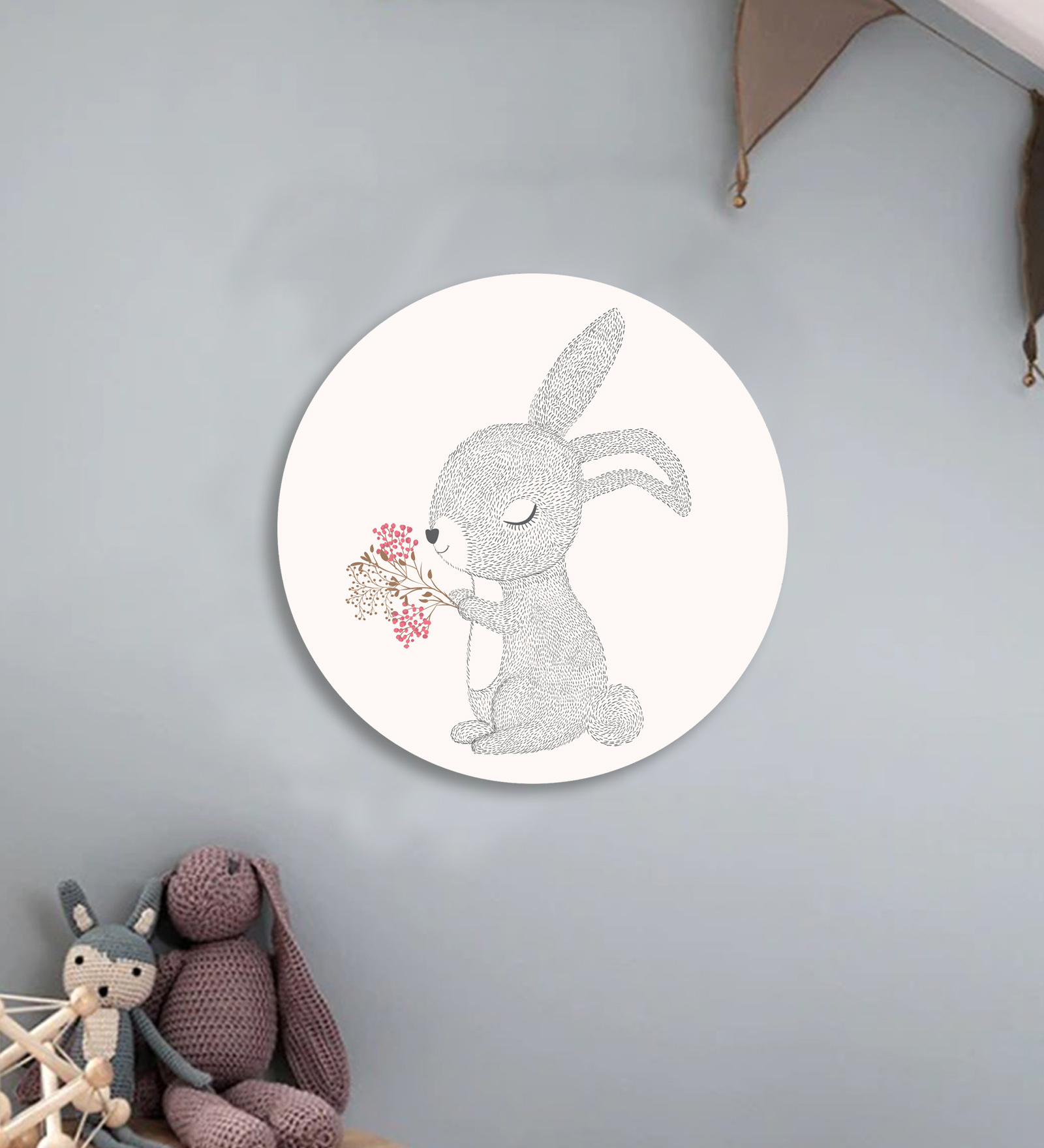 Pine Wood Bunny With A Bouquet Wall Panel In Multicolor