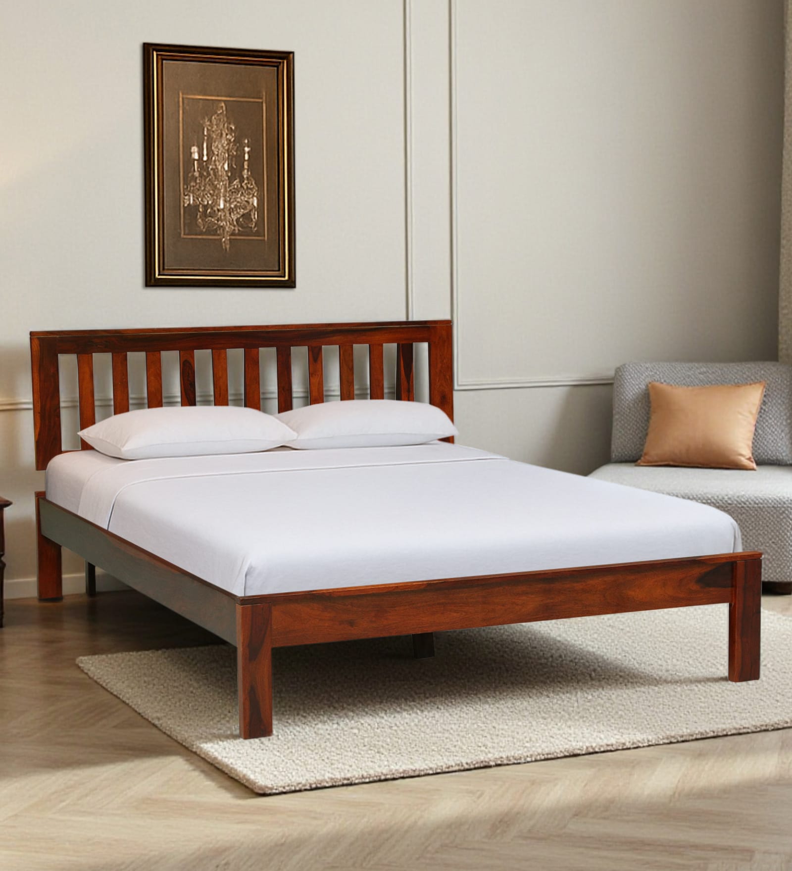 Buren Sheesham Wood King Size Bed In Honey Oak  Finish