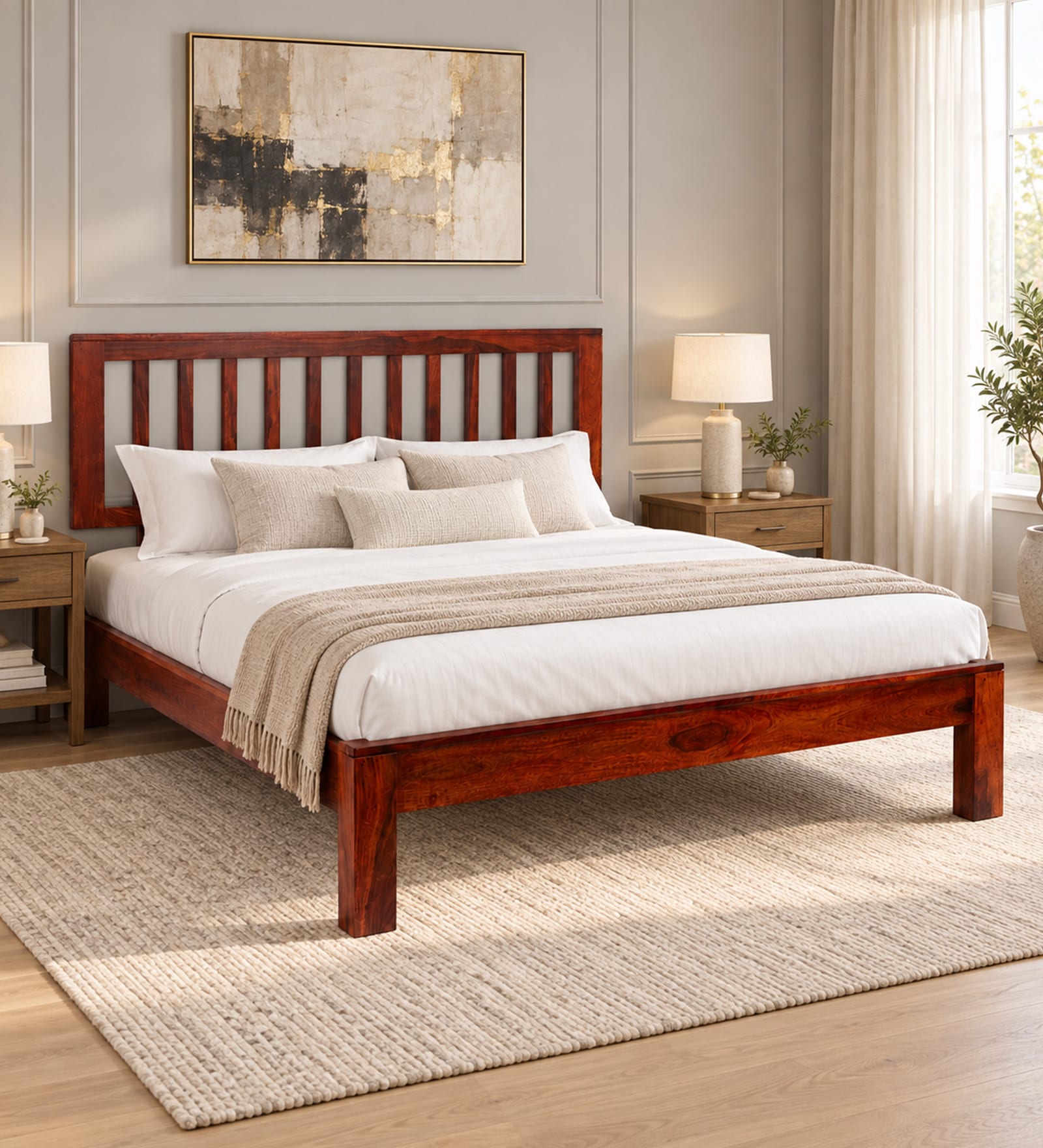 Buren Sheesham Wood King Size Bed In Honey Oak  Finish