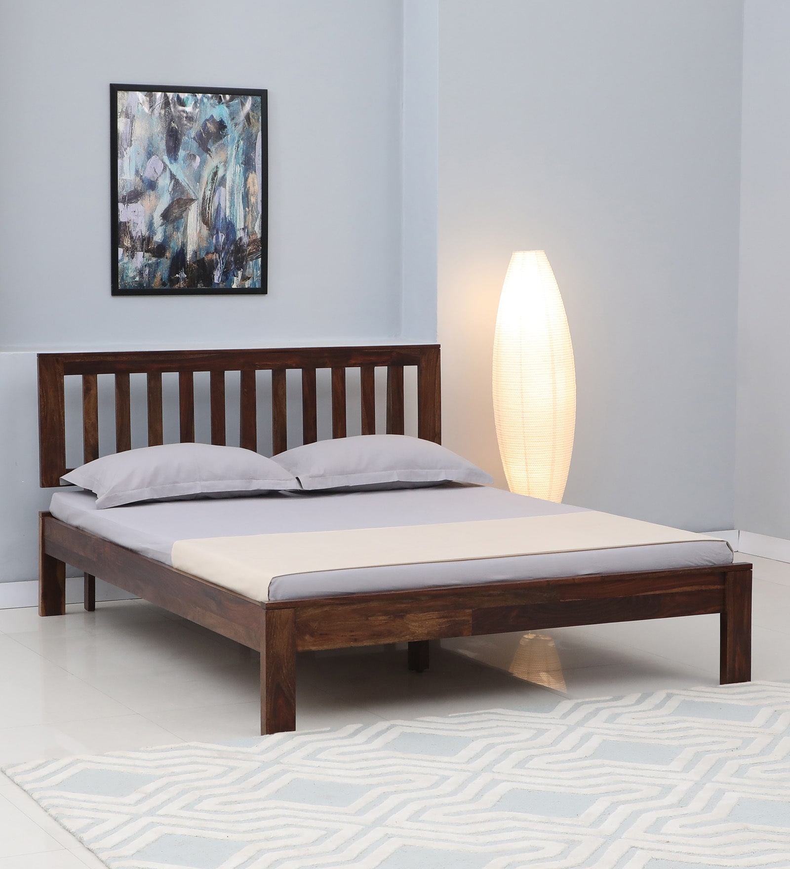 Buren Sheesham Wood Queen Size Bed In Provincial Teak Finish