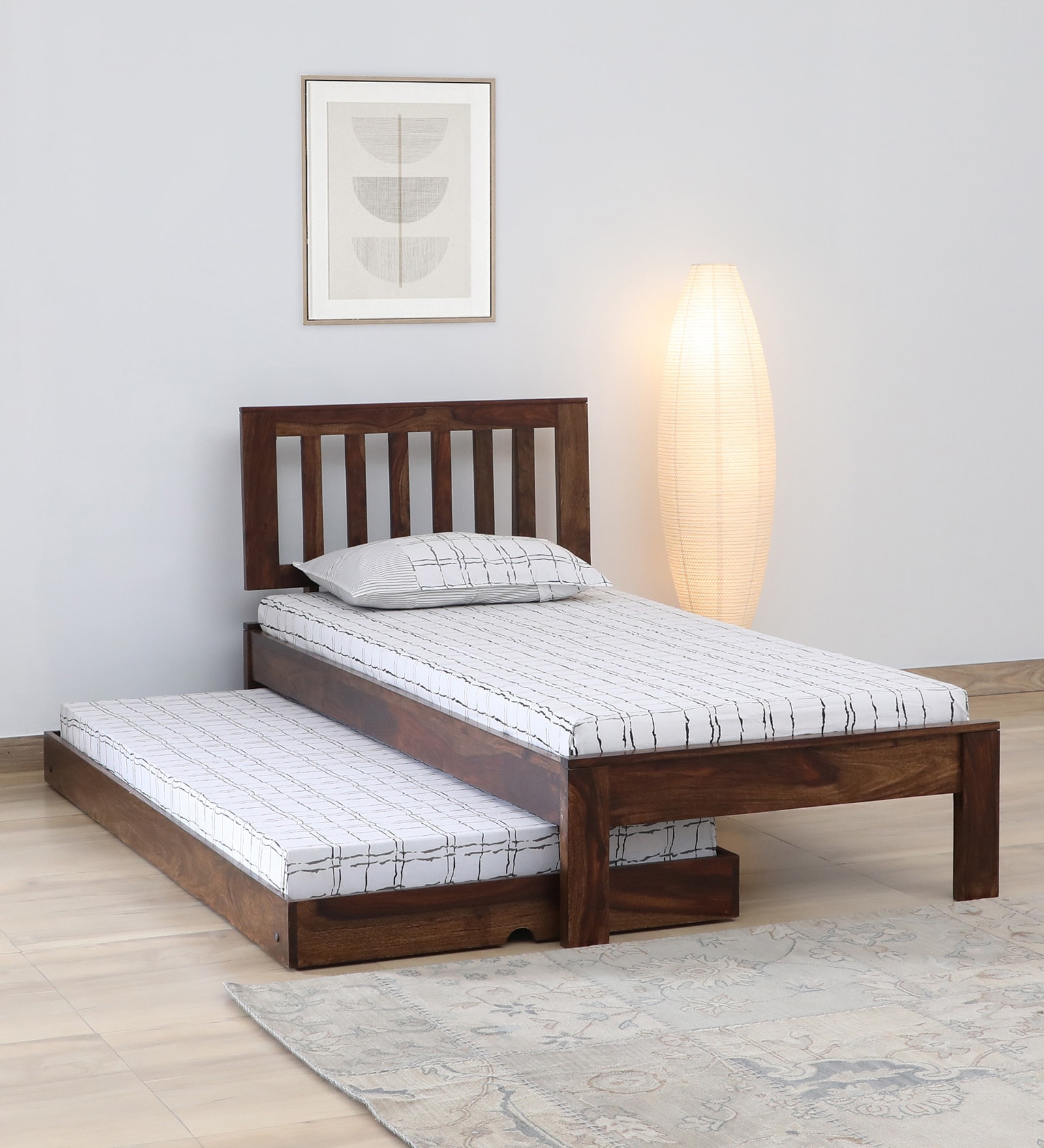 Buren Sheesham Wood Single Bed In Provincial Teak Finish With Trundle