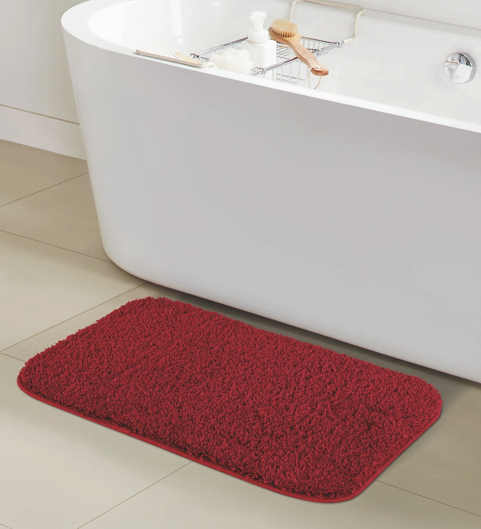 Burgundy Absorbent and Quick-Dry Polyester Bath Mats 30x45 cm