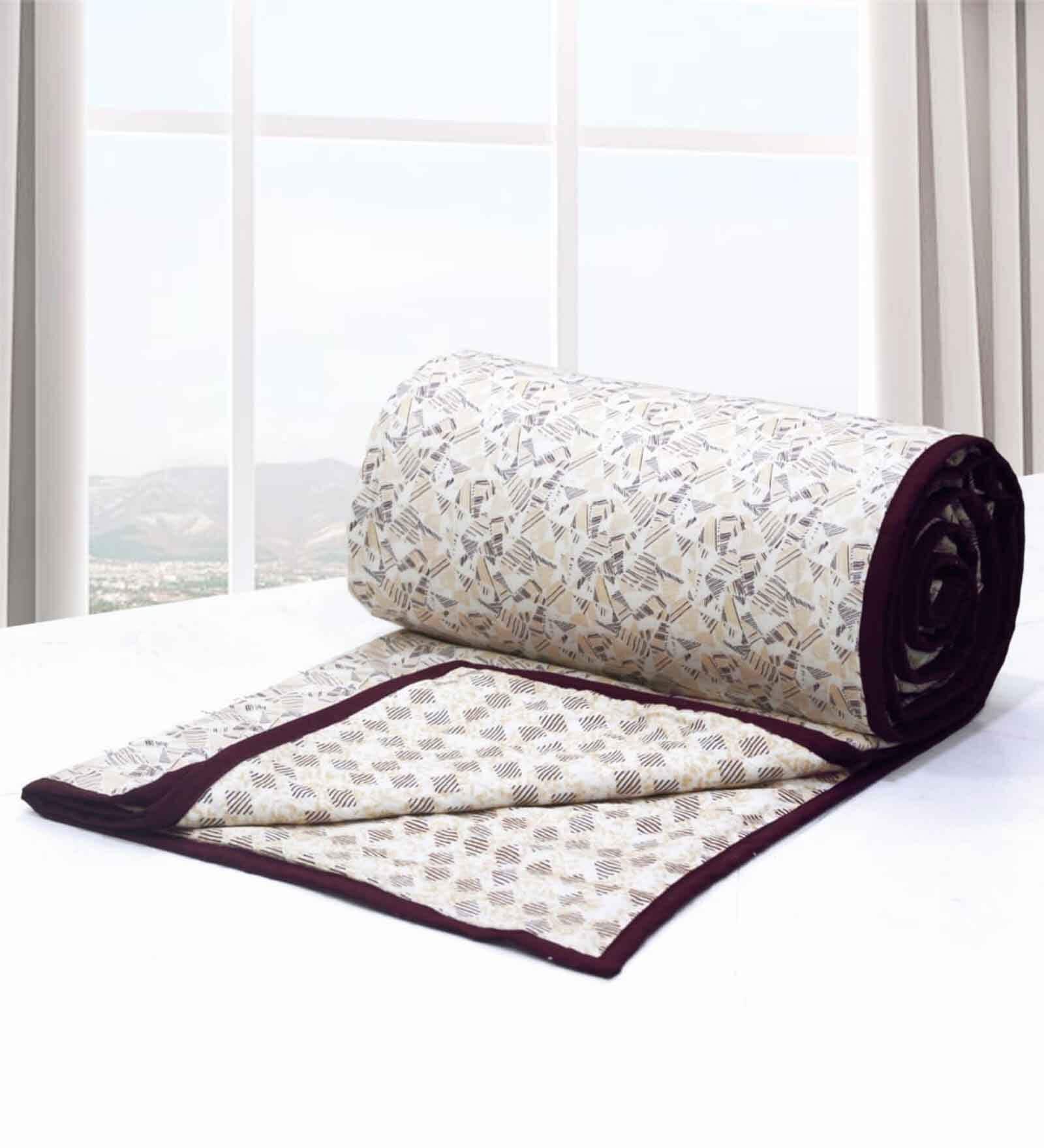 Burgundy Cotton Geometric 144 TC Single Dohar