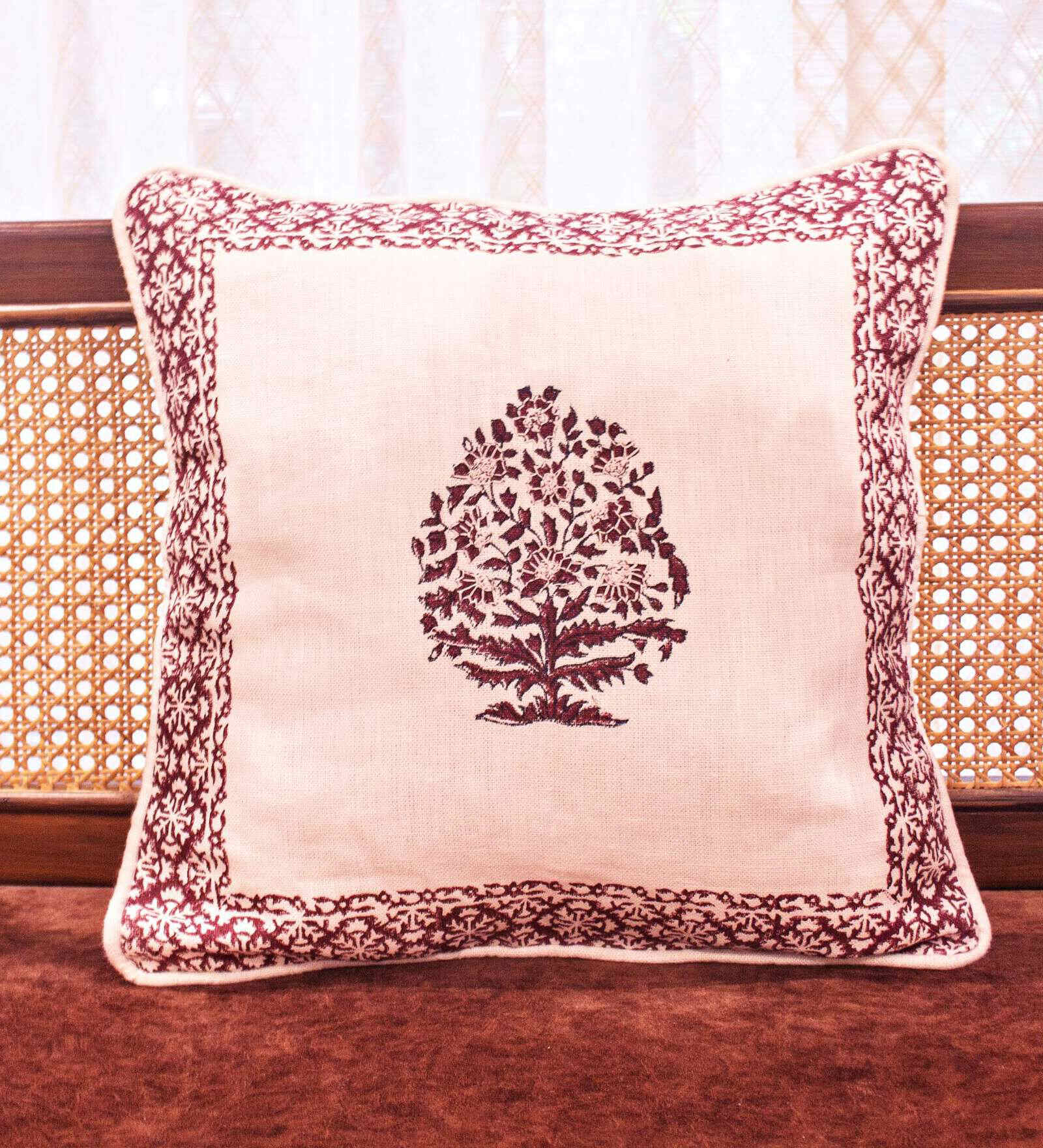 Burgundy Traditional 100% Cotton 16 x 16 Inches Cushion Cover