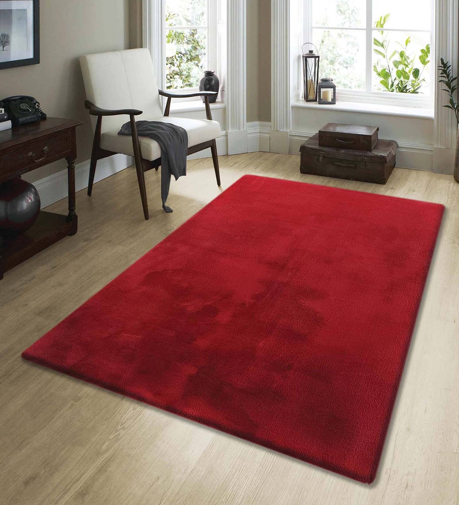 Buy Burgundy Polyester Solid 4 x 6 Feet Machine Made Carpet By