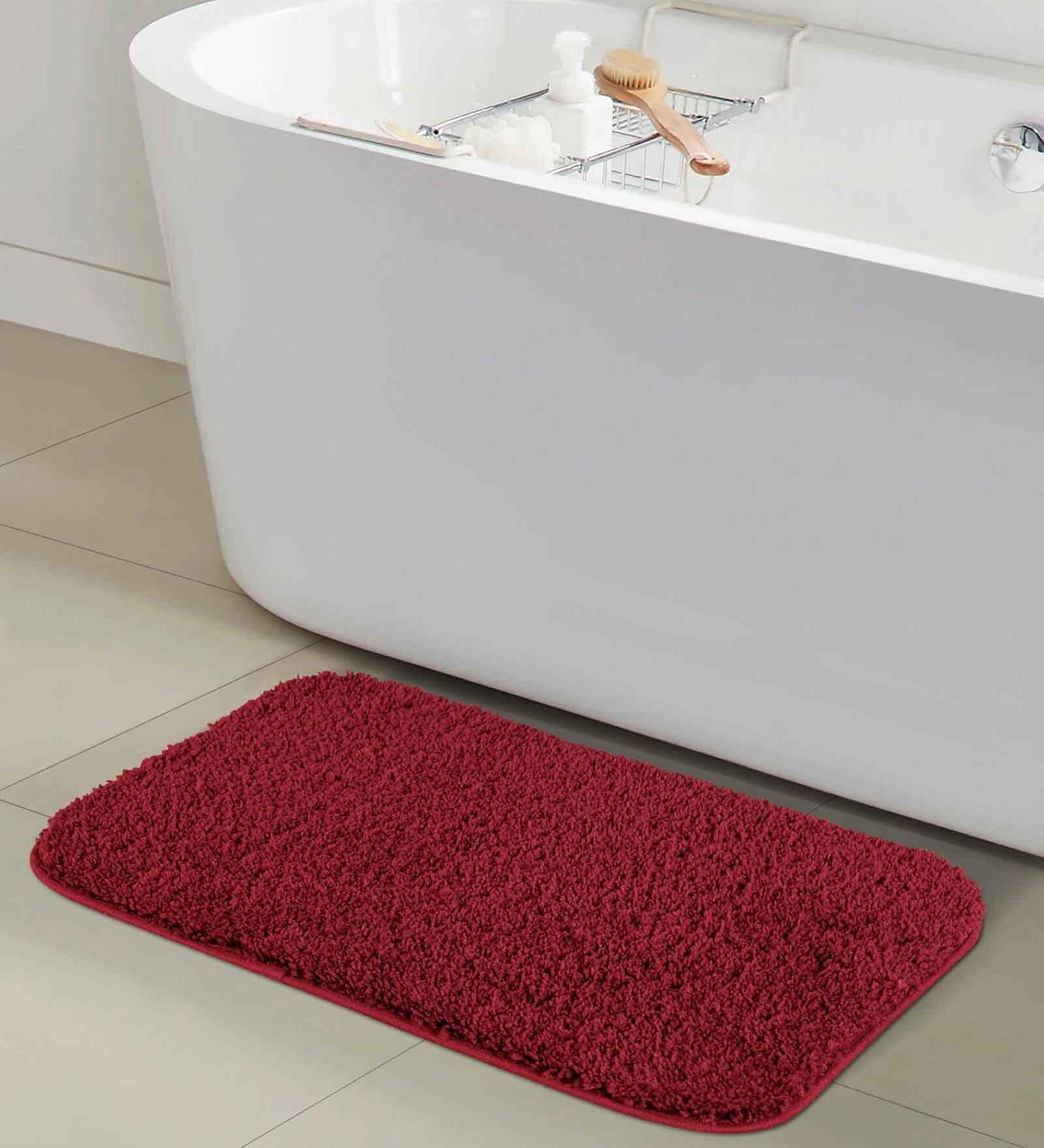 Burgundy Solid Polyester 24x16 Inches AntiSkid Bath Mat
