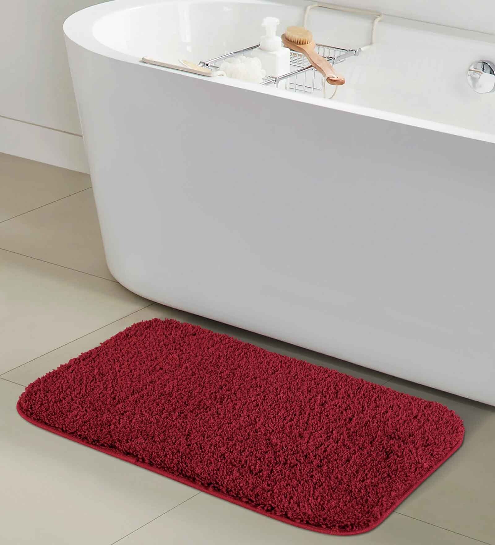 Burgundy Solid Polyester 28x20 Inches AntiSkid Bath Mat