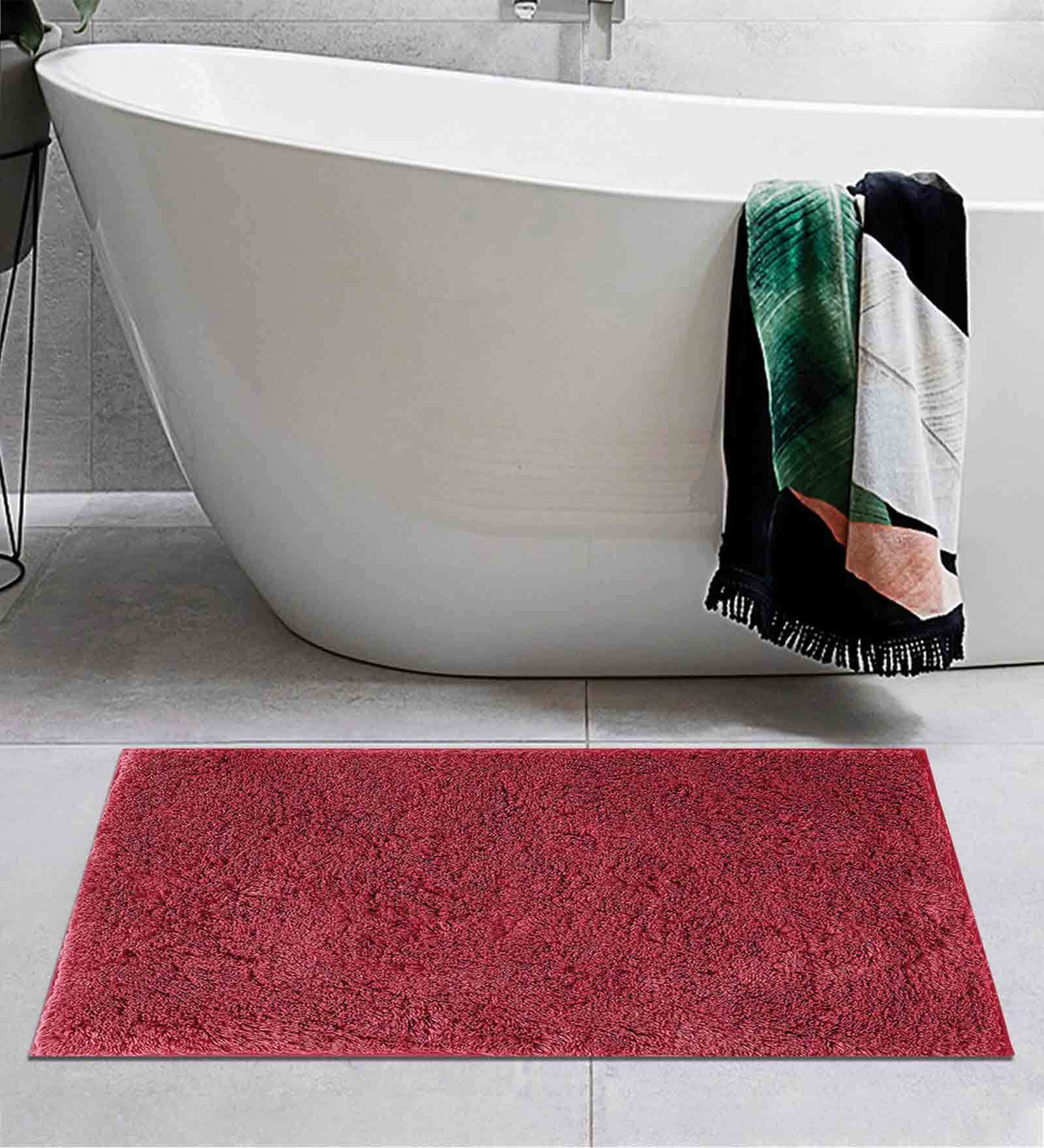 Burgundy Solid Cotton AntiSkid Bathmat